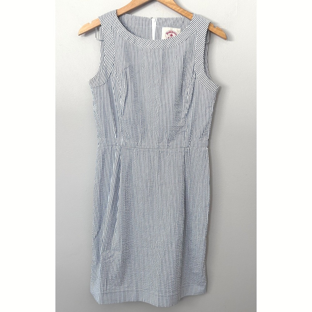 Brooks Brothers Red Fleece Dress Womens 6 Blue White Striped Seersucker Sheath